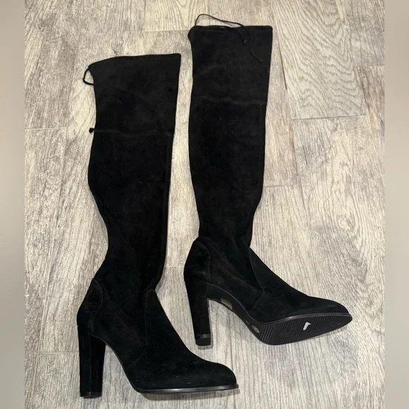 Stuart Weitzman black suede Highland over the knee boots